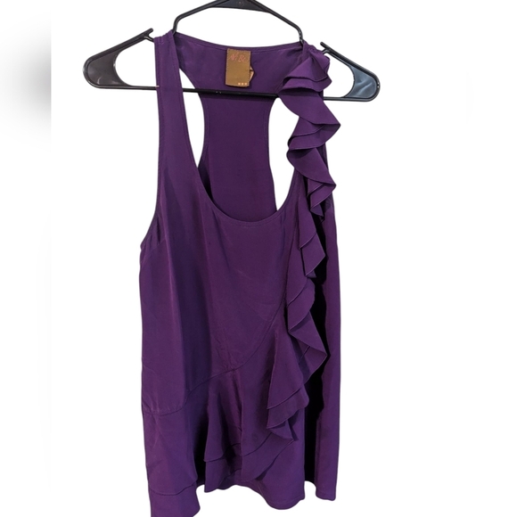 Ali Ro,100% Silk Purple Ruffled Women's Top - Picture 1 of 4
